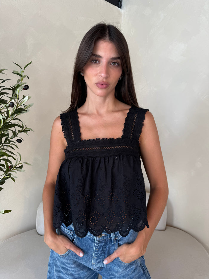 Black Lace Crop Top