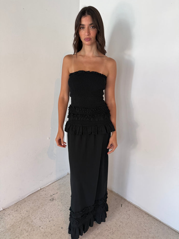 Ruffled Smocked Low Waist Maxi Dress