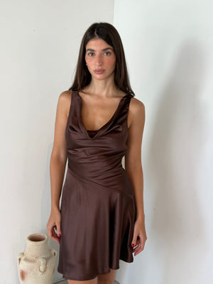 Chocolate Satin Mini Dress