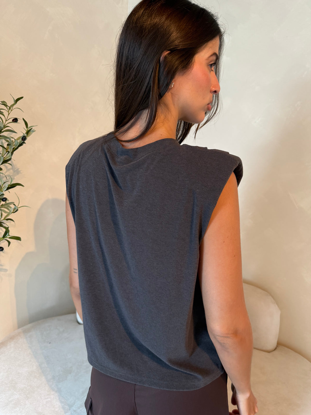 Ribbed Shoulder Pad Top