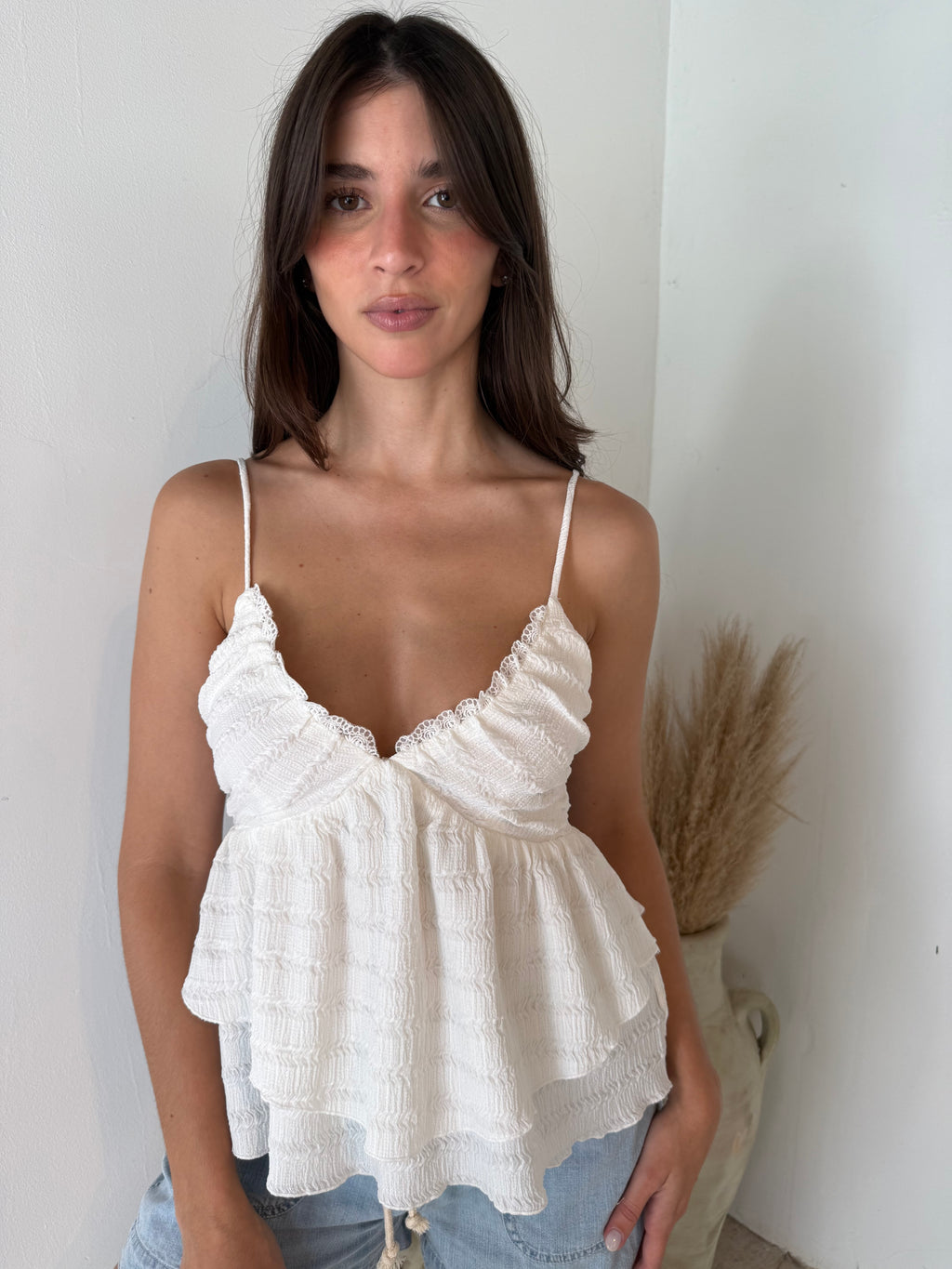 White Ruffle Top