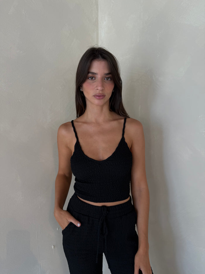 Black Smocked Top & Pant Set