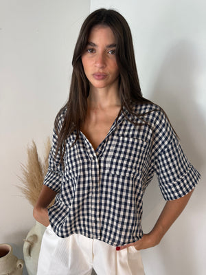 Navy Gingham Top
