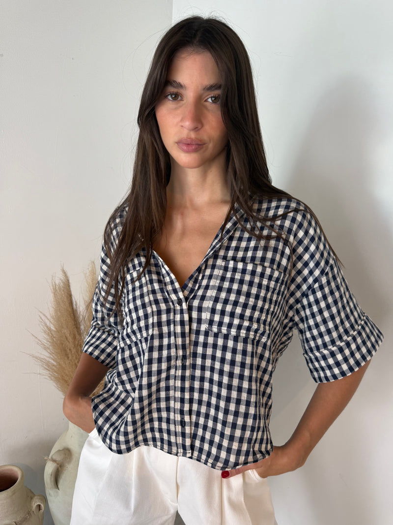 Navy Gingham Top