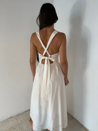 Linen Border Eyelet Midi Dress