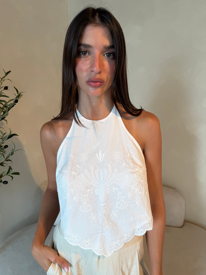 White Eyelet Halter Top