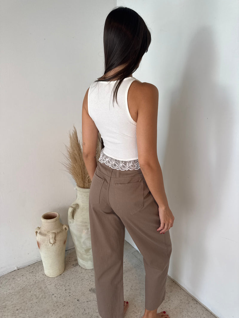 Lt Brown Cropped Barrel Pants