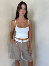 Beige Striped Shorts