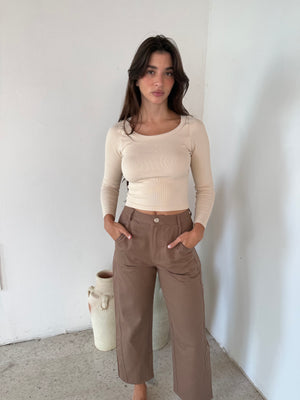Cropped Barrel Jeans Taupe