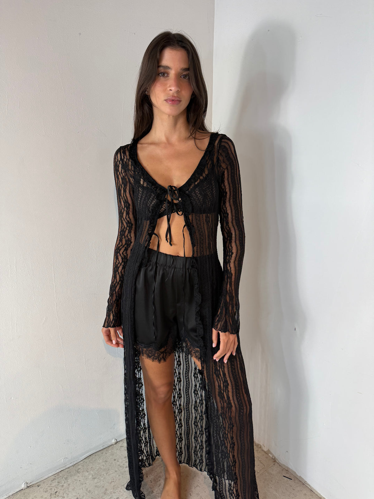 Black Satin Lace Shorts