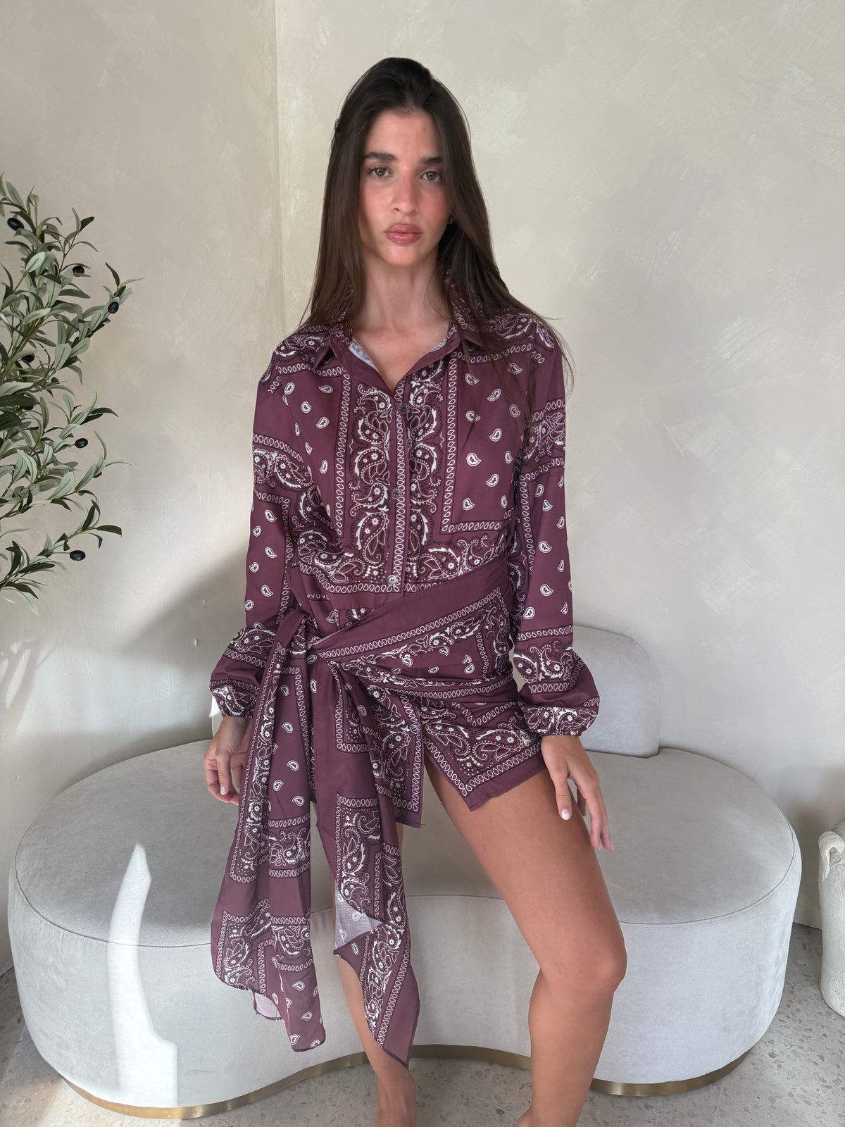 Brown Paisley Dress & Sarong Set