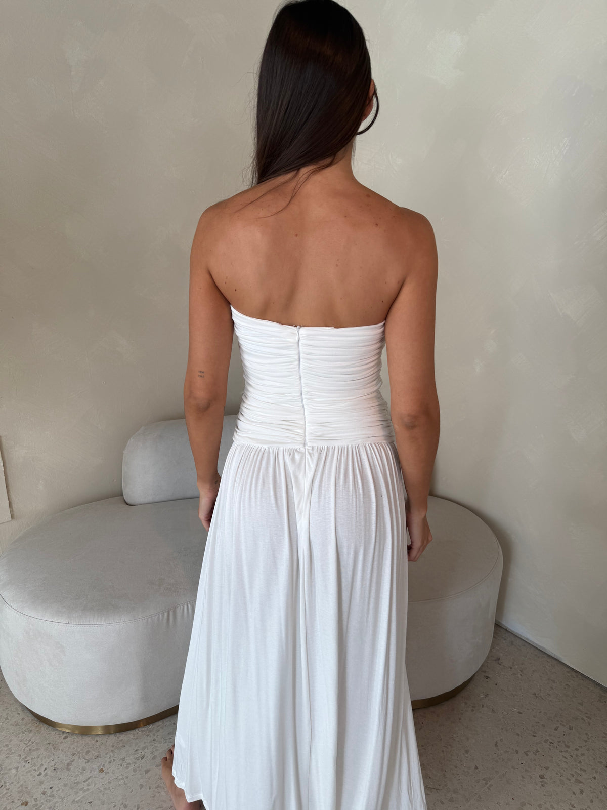 White Tube Shirred Dress
