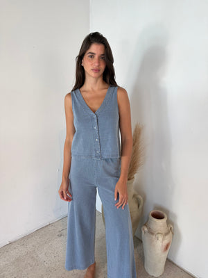 Washed Denim Top & Pant Set