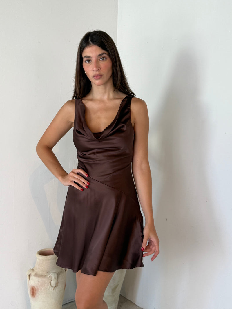 Chocolate Satin Mini Dress