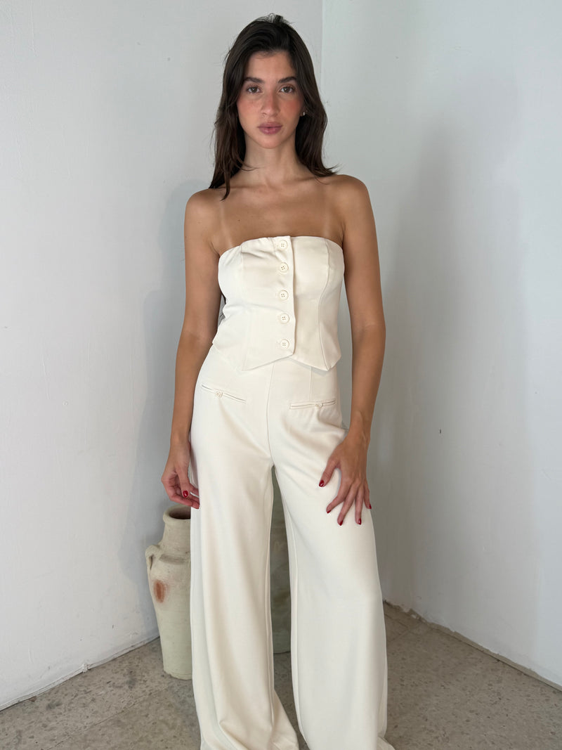 Solid Strapless Tube Top & Pant Set