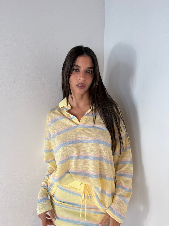 Yellow Stripe LS Top & Skirt Set