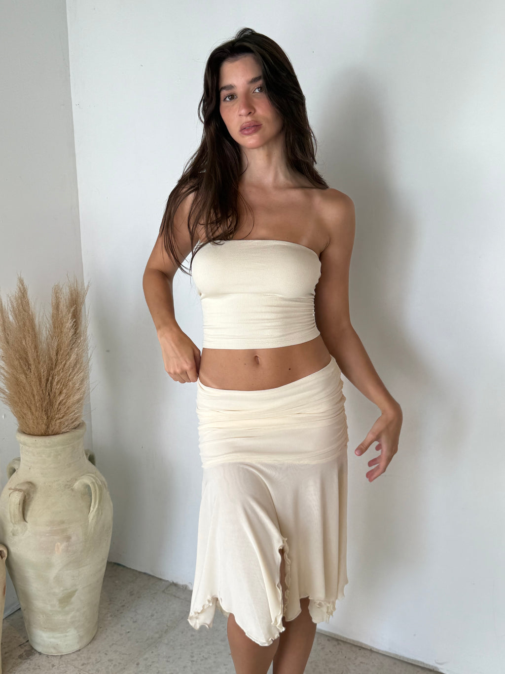Asymmetrical Hem Mesh Skirt