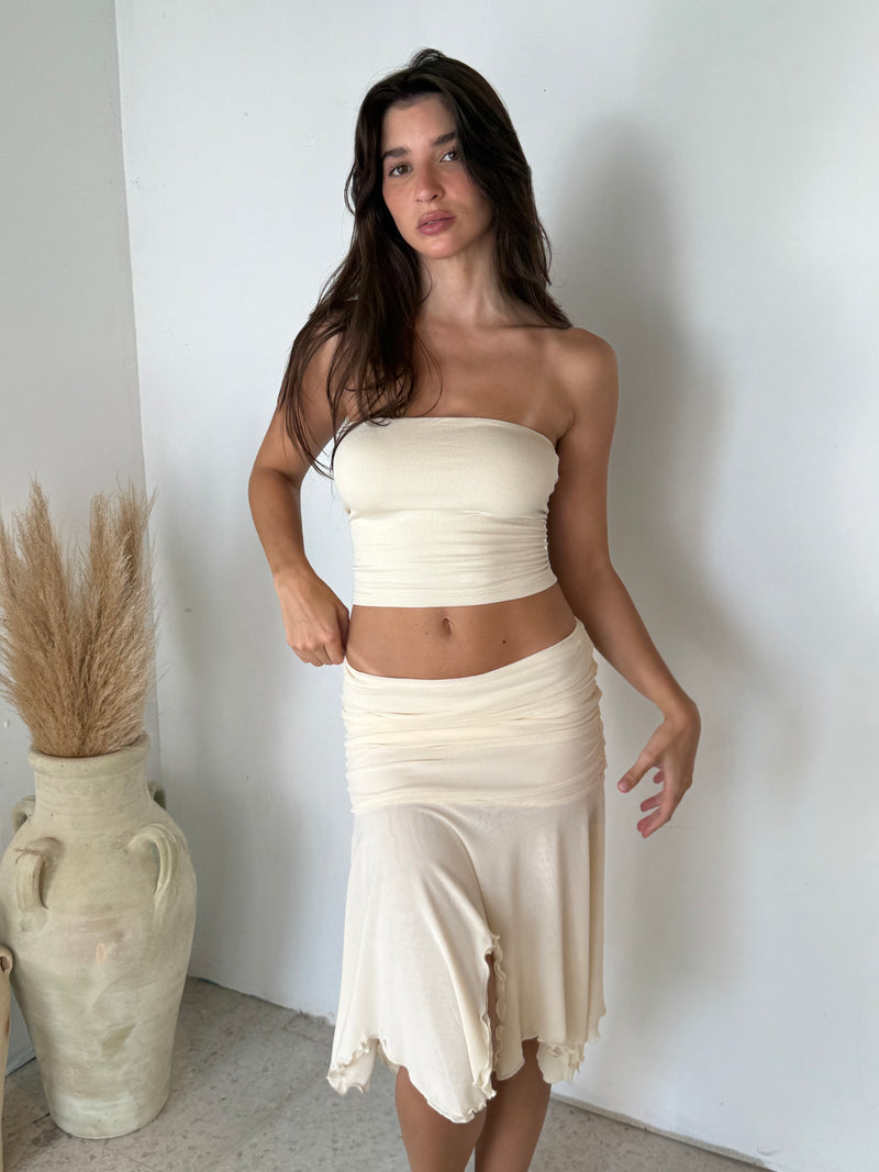 Asymmetrical Hem Mesh Skirt