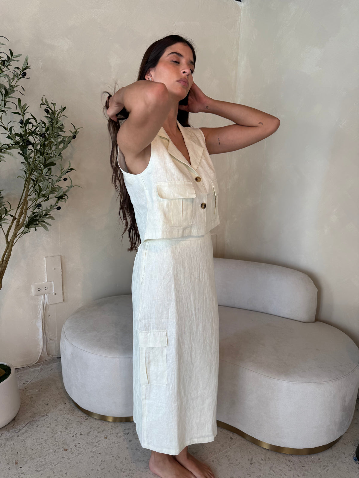 Linen Vest & Cargo Skirt Set