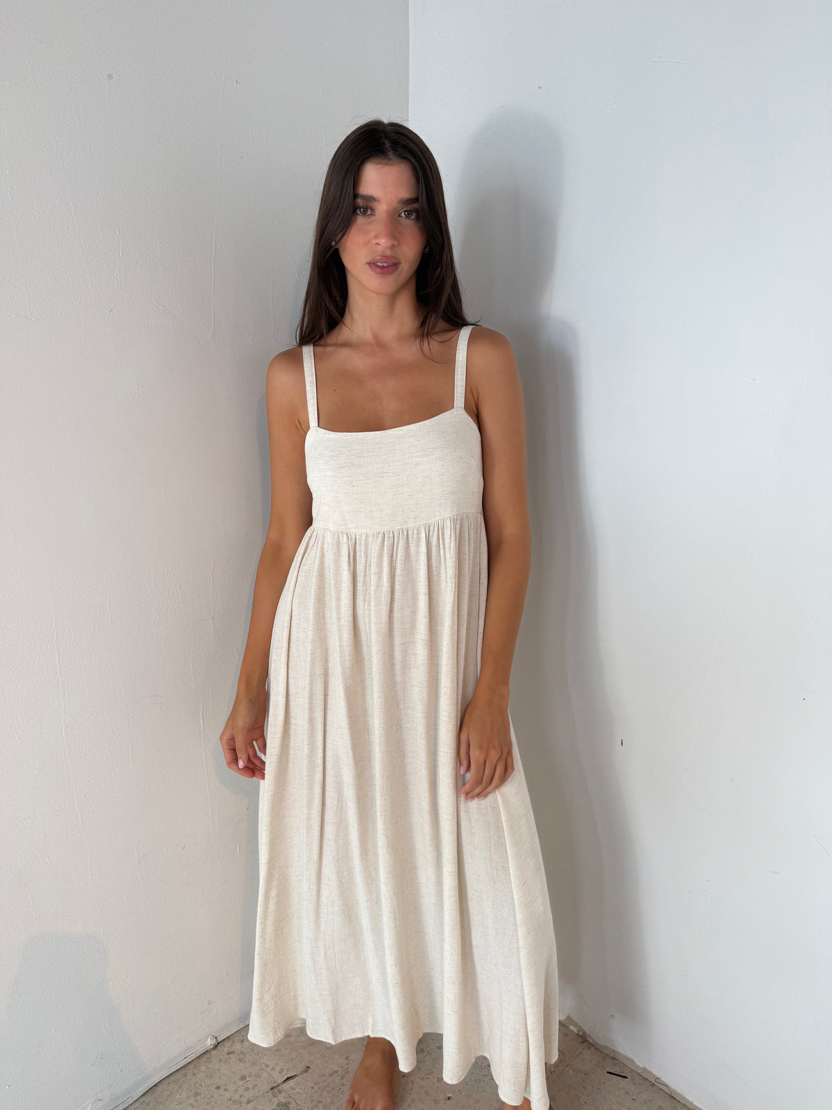 Linen Blended Smocked Dress