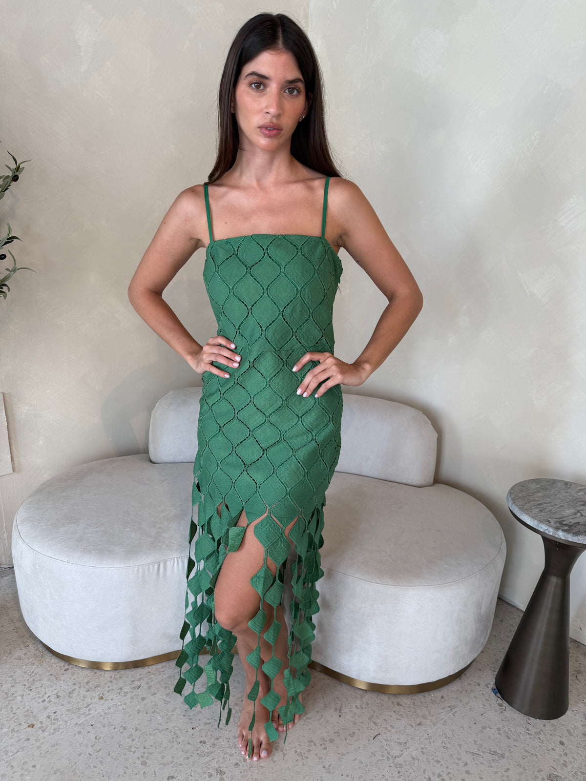 Green Diamond Trim Dress