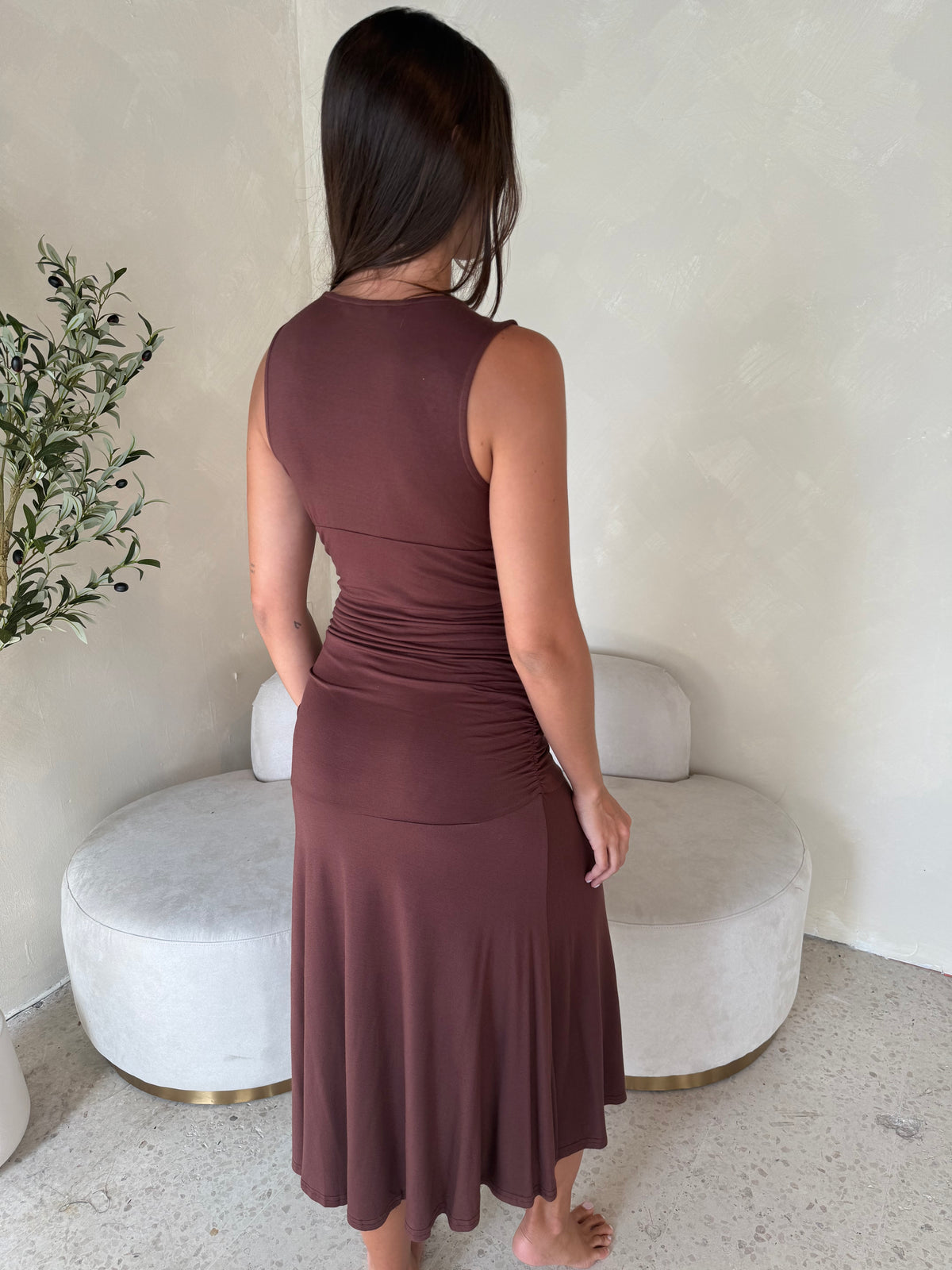 Chocolate V Plunge Midi Dress
