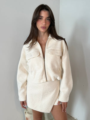 Cream Textured Fabric Skort