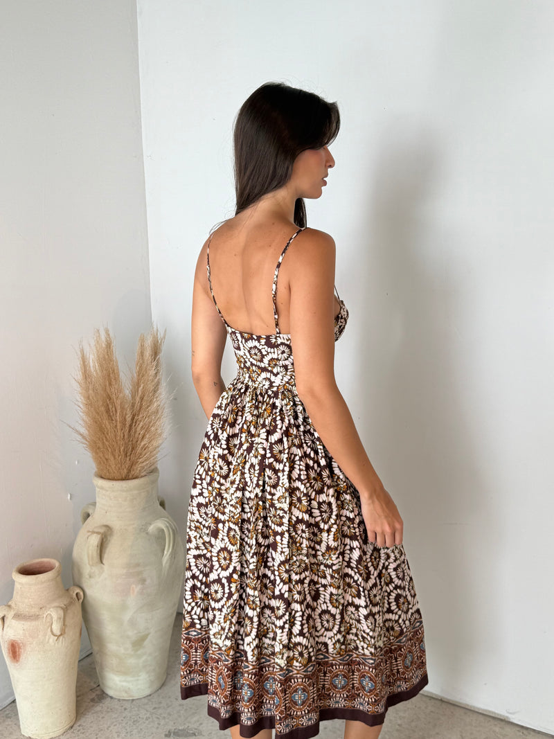 Brown Mosaic Bustier Dress
