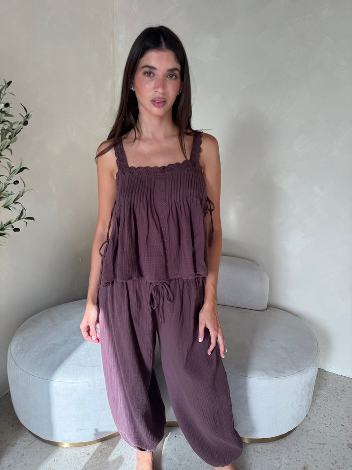 Choco Eyelet Top & Pant Set