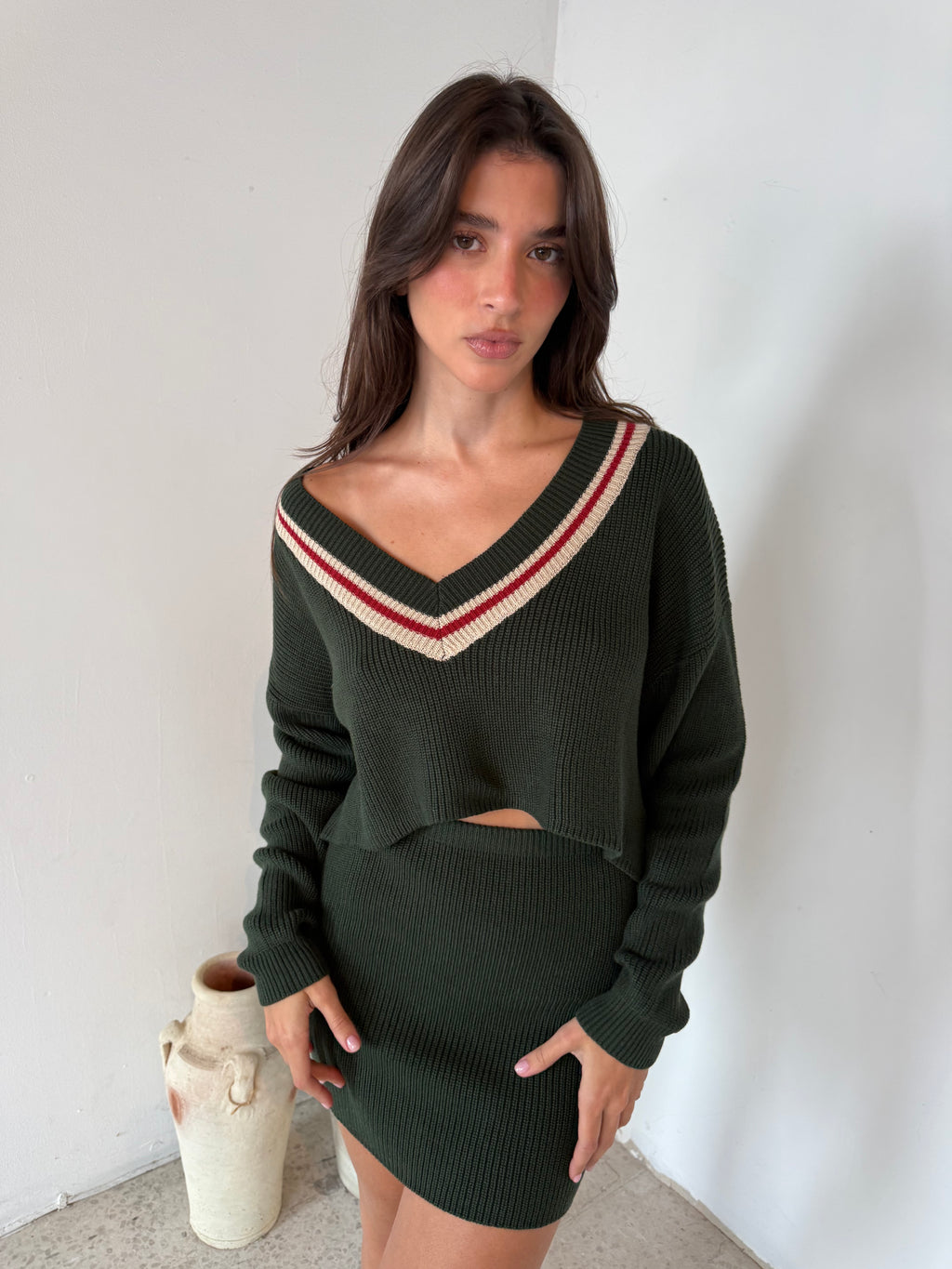 Hunter Green LS Top & Skirt Set