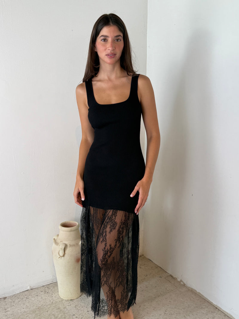 Solid Tank Lace Maxi Dress