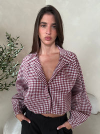 Gingham Drawstring Cropped Jacket