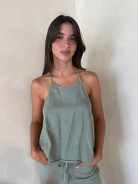 Halter Denim Top & Drawstring Pant Set