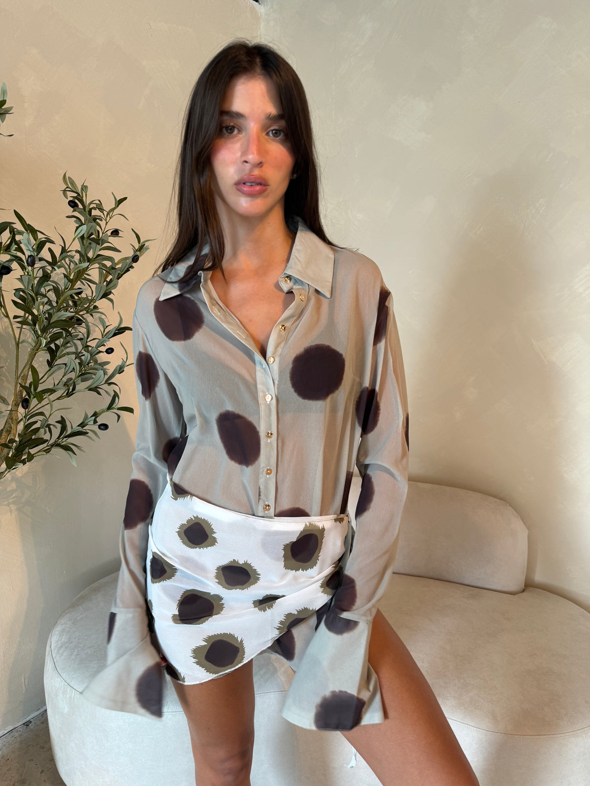 Polka Sheer Mini Dress & Scarf