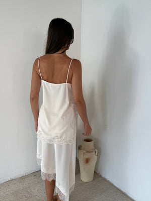 Asymmetrical Satin Lace Skirt