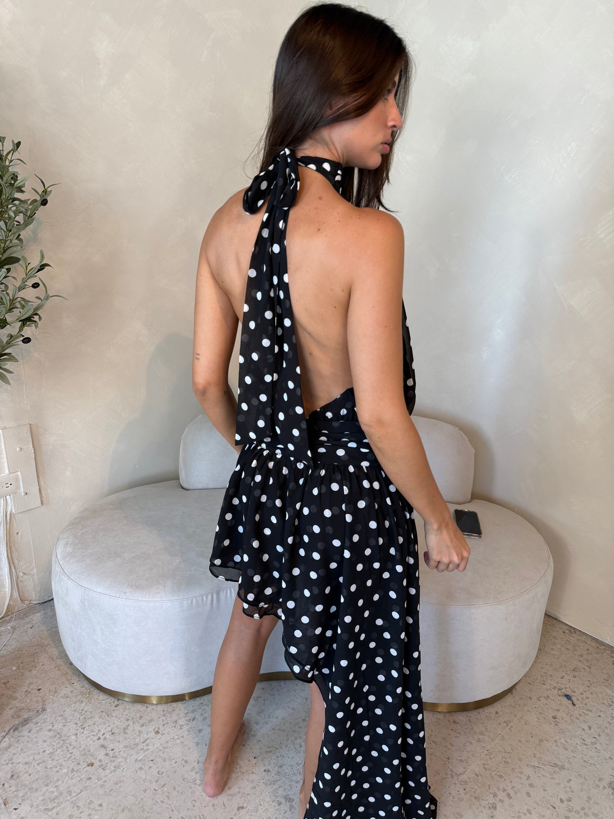 Polka Halter Dress BLACK