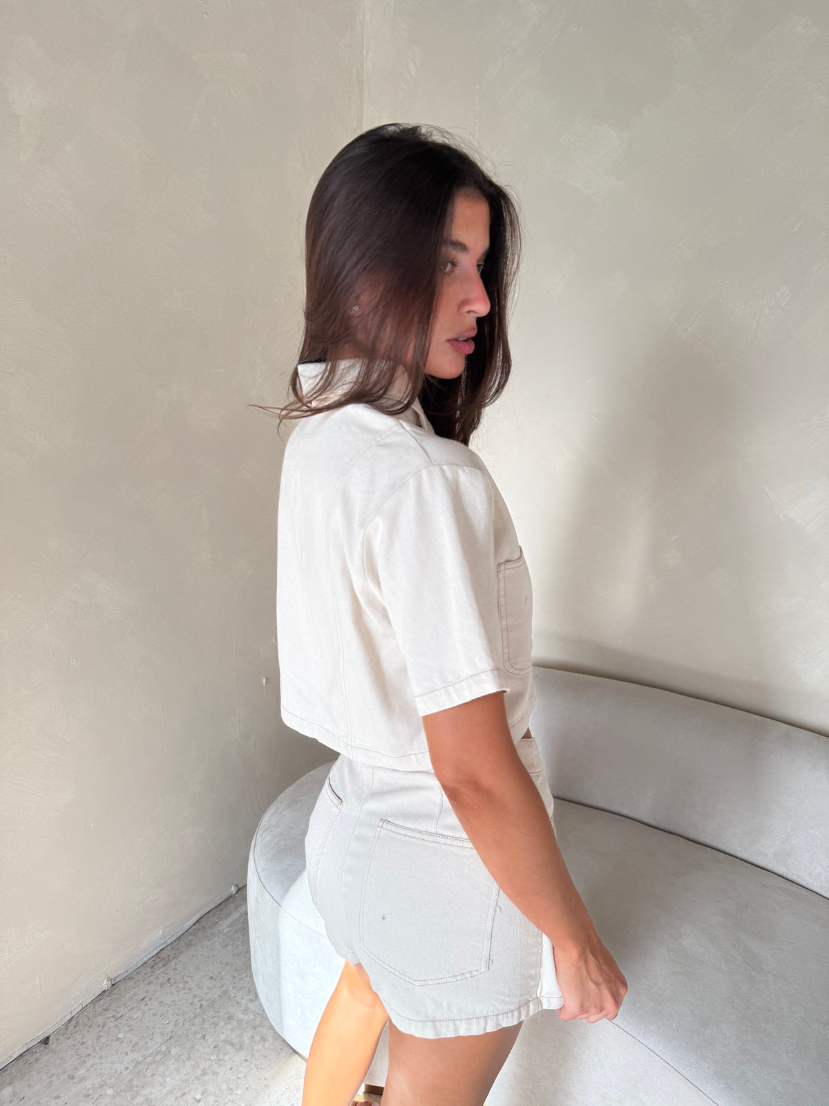 Ecru Denim Top & Skort Set