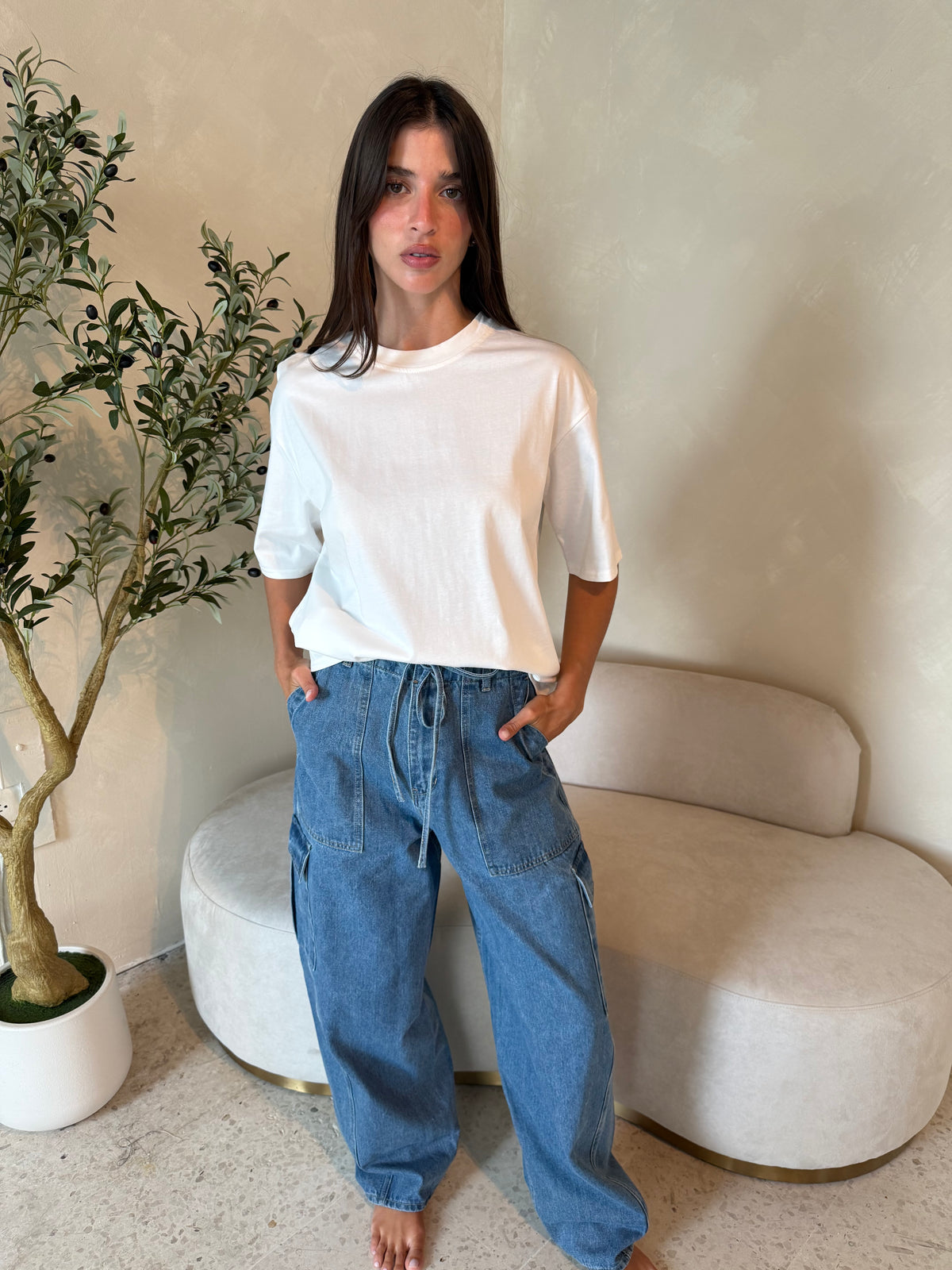 Drawstring Barrel Jeans