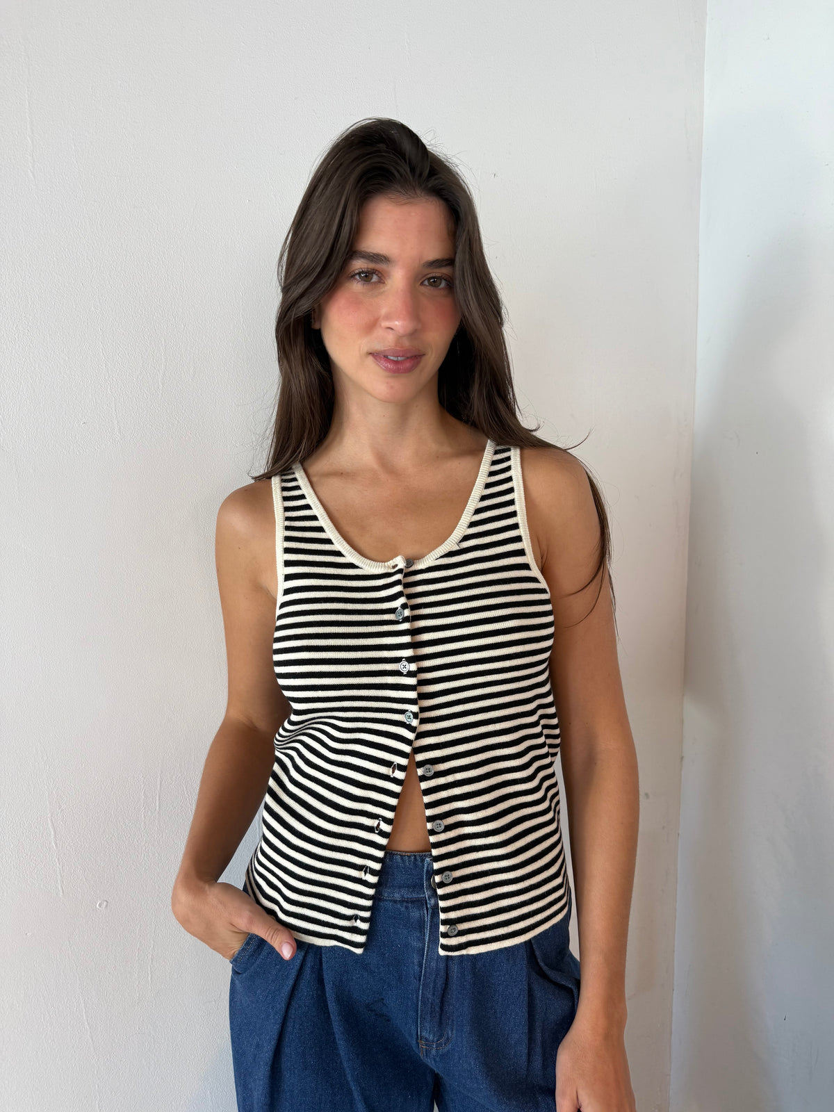 Stripe Button Top