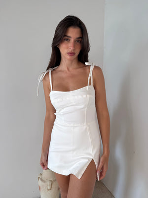 Denim White Tie Mini Dress