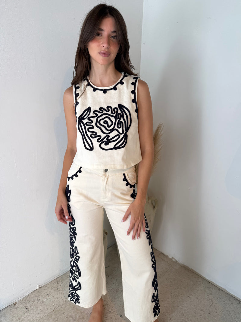 Cord Embroidered Top & Pant Set