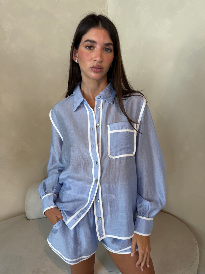 Blue Contrast Detail LS Top & Short Set