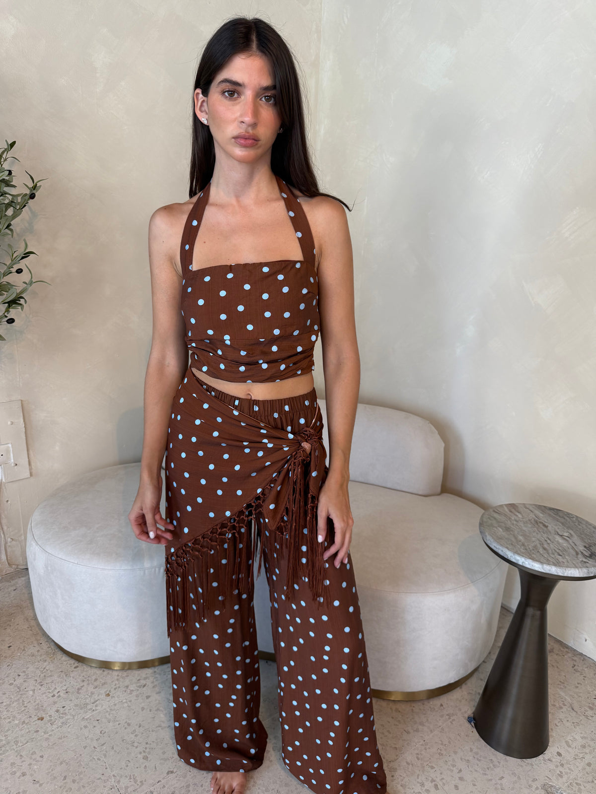 Brown 3pc Polka Fringe Set