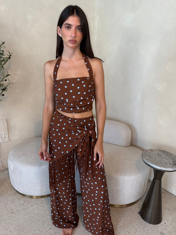 Brown 3pc Polka Fringe Set