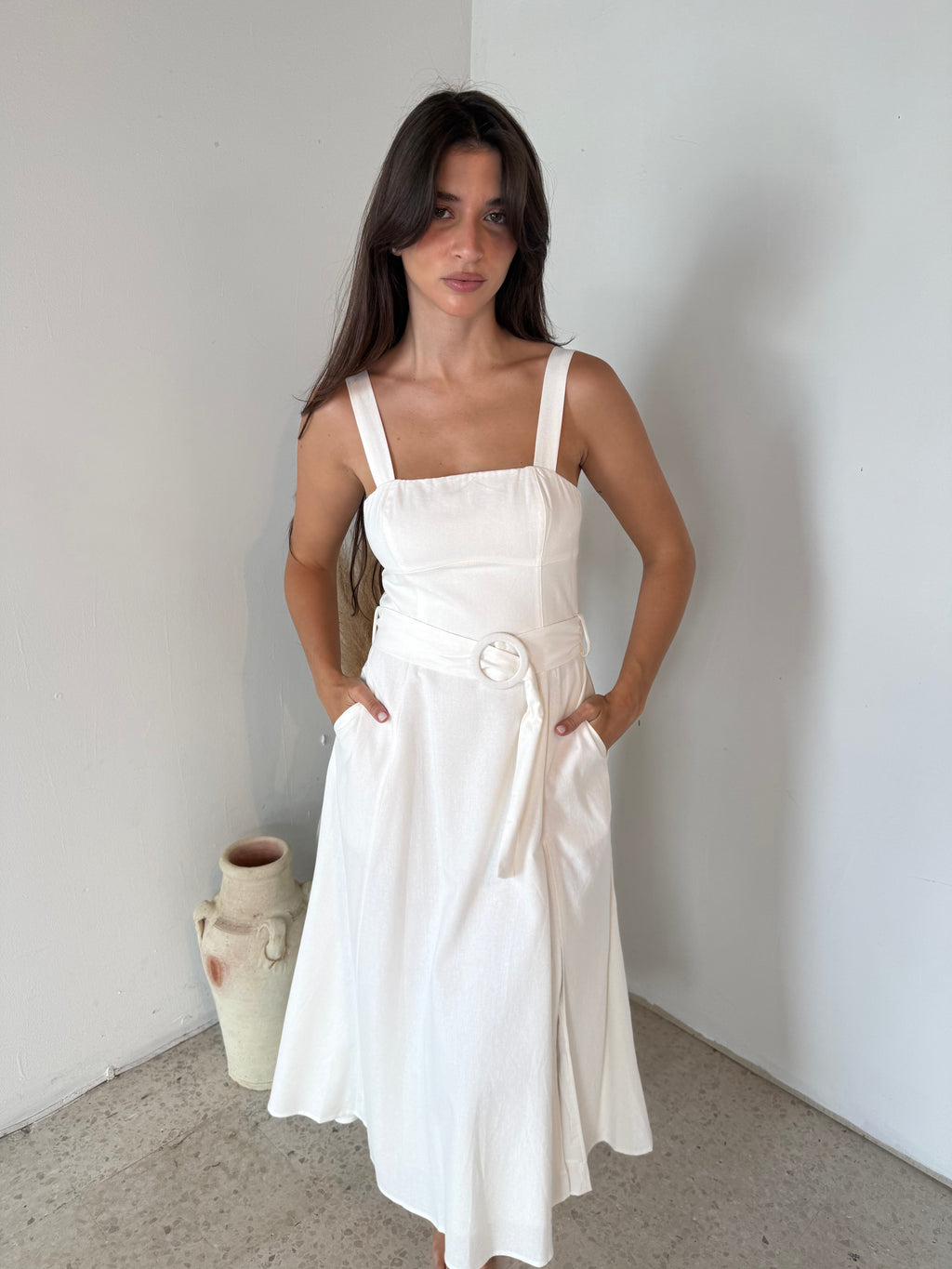 Belted Ivory Dress