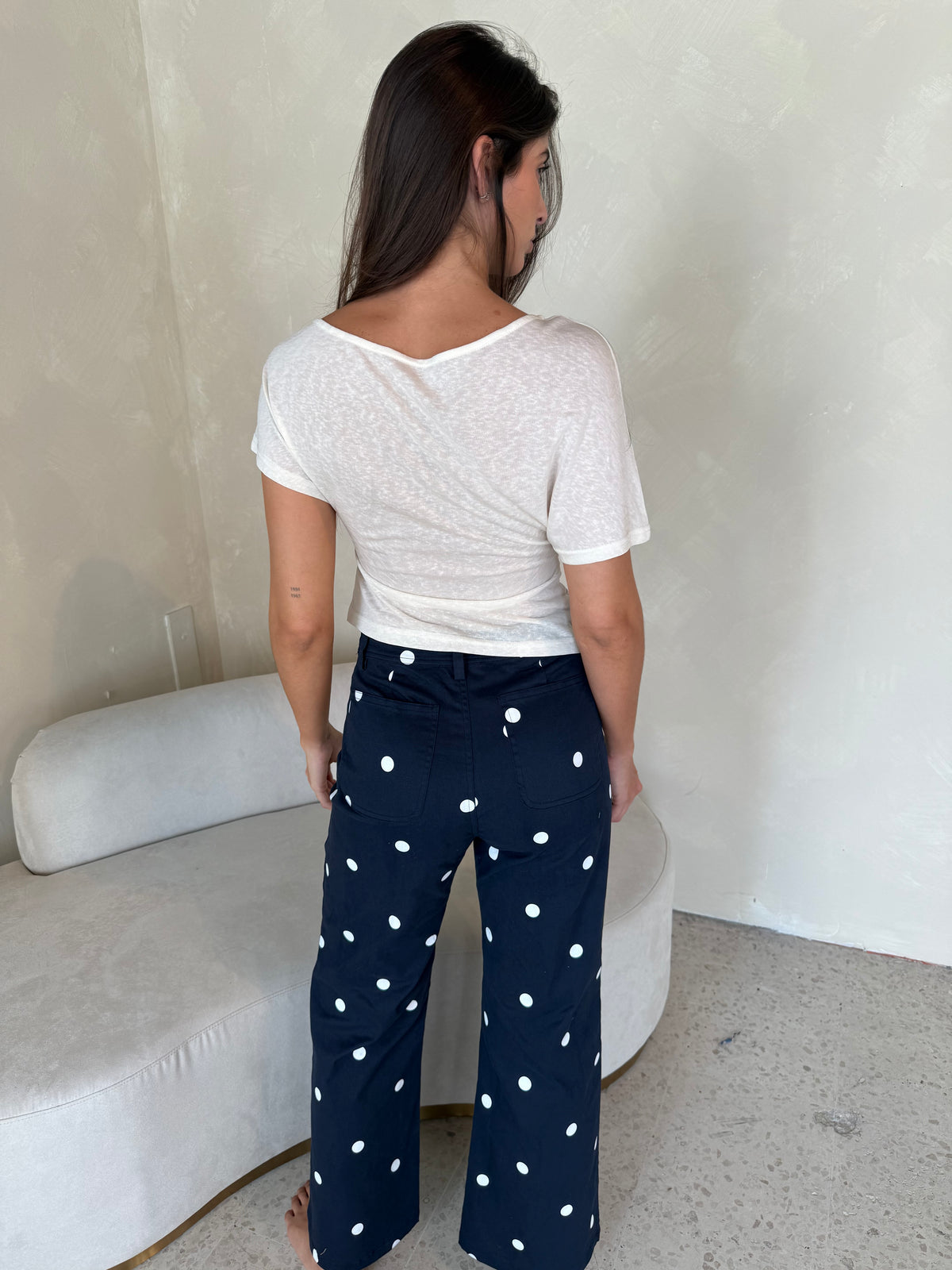 Navy Polka Denim Pants