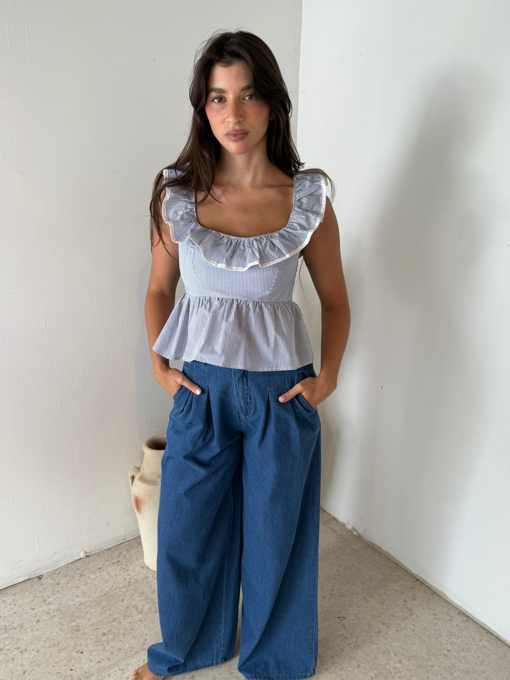 Pleated Denim Pants