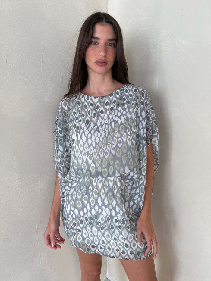 Desert Crinkle Chiffon Boat Neck Dress