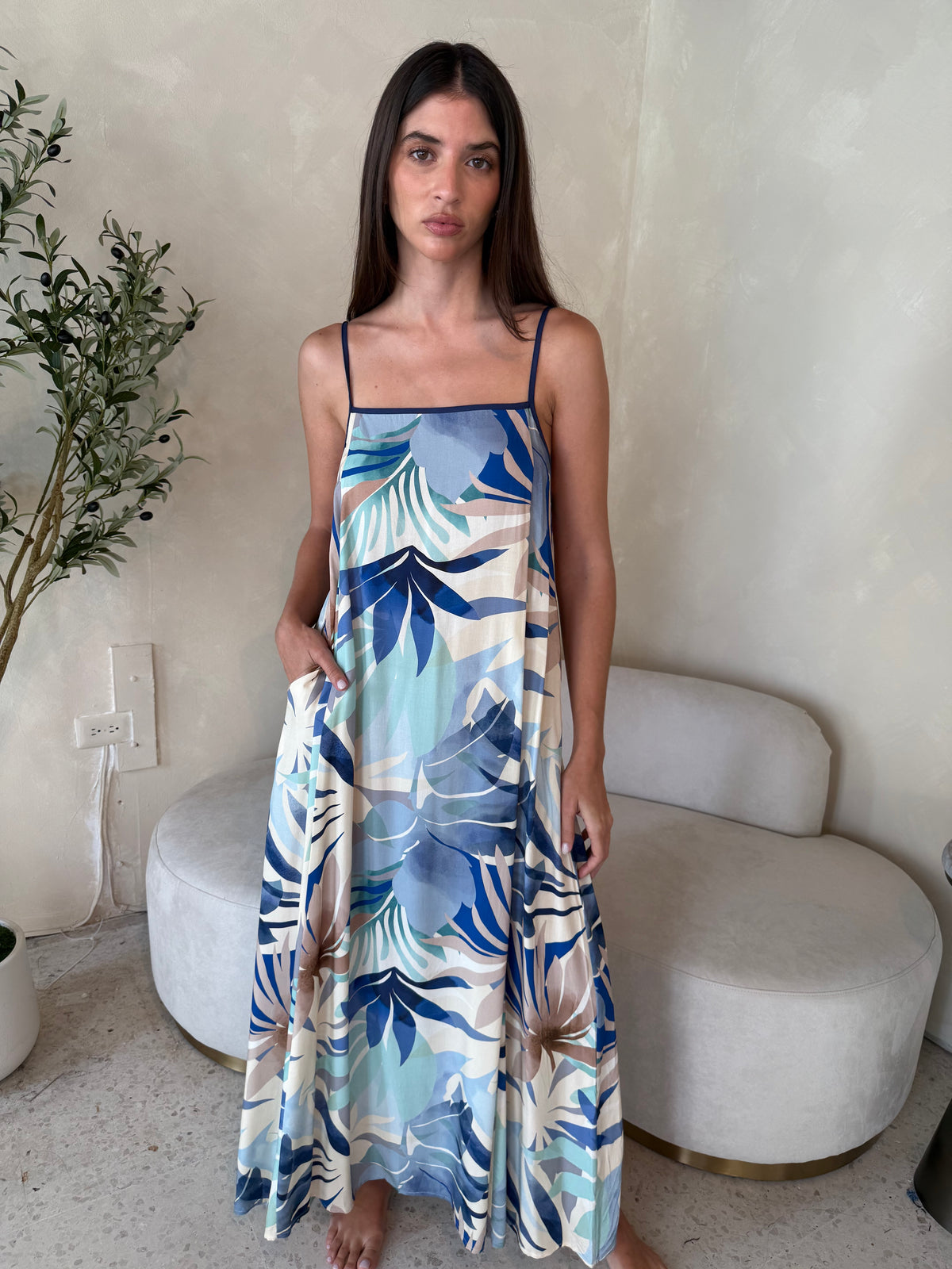 Blue Printed Maxi Dress