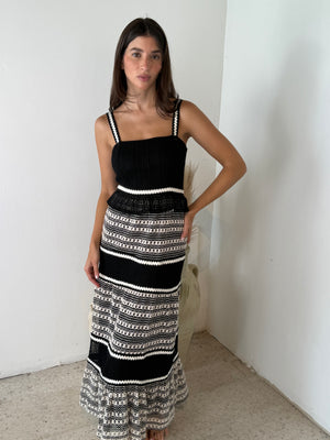 Color Block Crochet Midi Dress